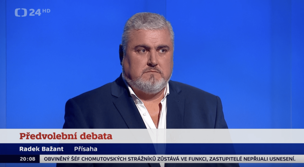 Radek Bažant, lídr Přísahy v Libereckém kraji, v předvolební debatě na České televizi
