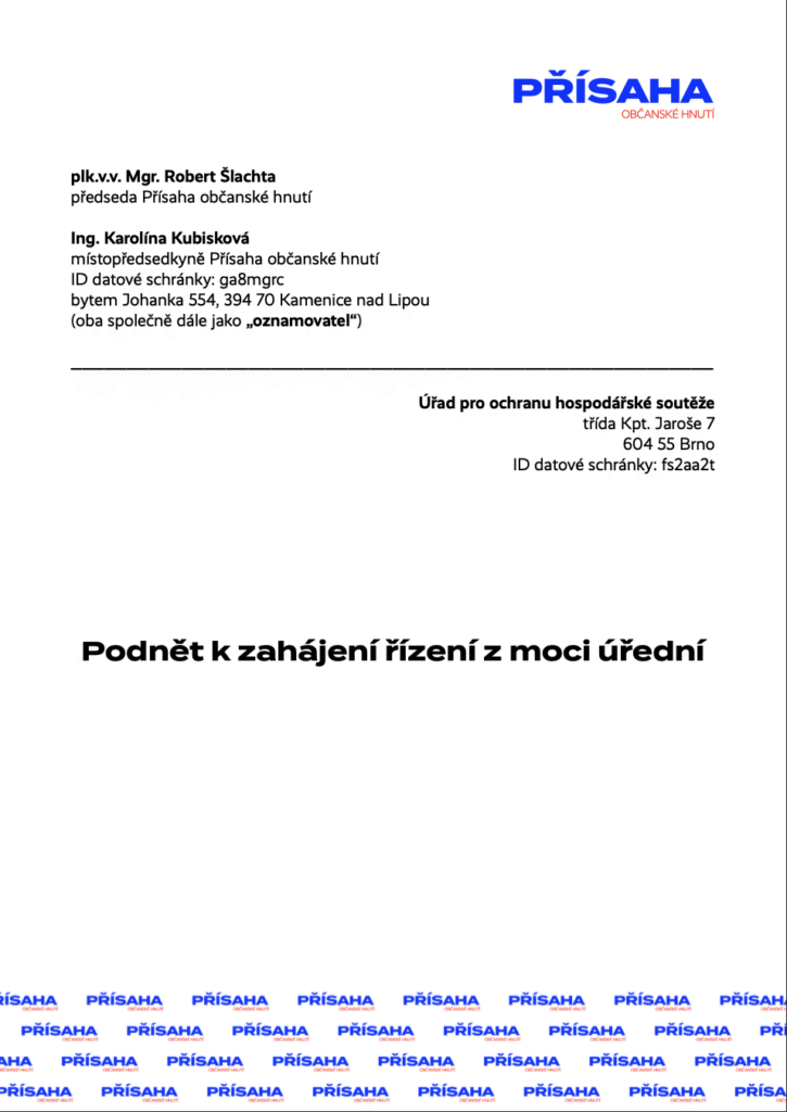 Podnět, který jsme podali na Úřad pro ochranu hospodářské soutěže