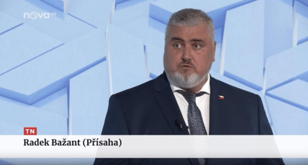 Radek Bažant, lídr Přísahy v Libereckém kraji, v předvolební debatě na TV Nova